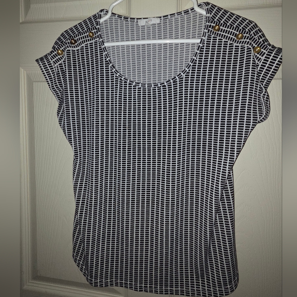 Women's Mine Black and White Grid Pattern Women's Blouse Size S